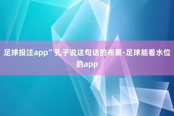 足球投注app”孔子说这句话的布景-足球能看水位的app