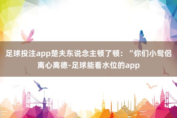 足球投注app楚夫东说念主顿了顿：“你们小鸳侣离心离德-足球能看水位的app