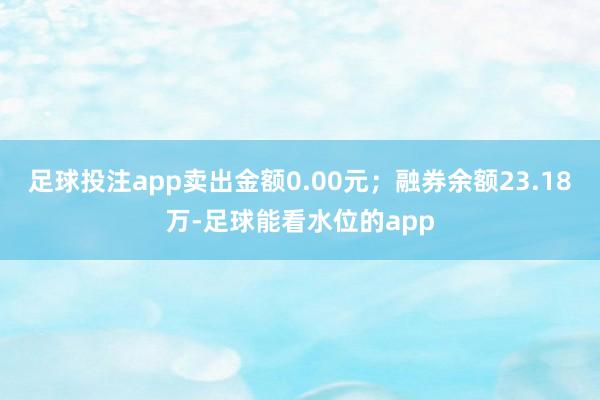 足球投注app卖出金额0.00元；融券余额23.18万-足球能看水位的app